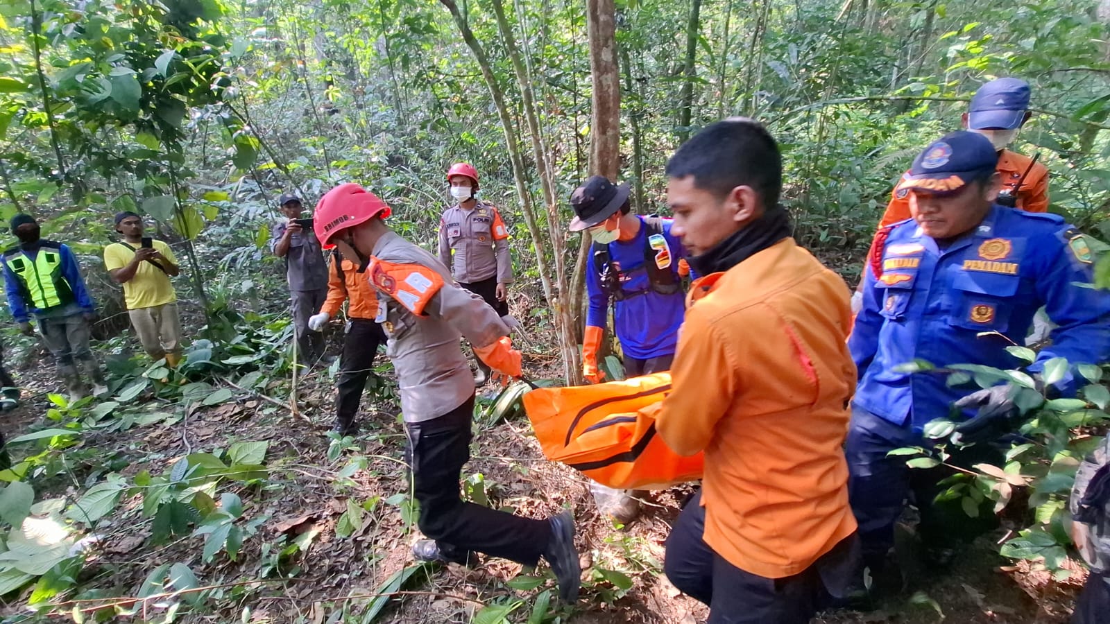 Tim SAR Gabungan mengevakuasi korban yang ditemukan di kawasan hutan Desa Bunihayu, Kecamatan Jalancagak, Subang, setelah tiga hari operasi pencarian. Shotlist.id/Foto: Istimewa