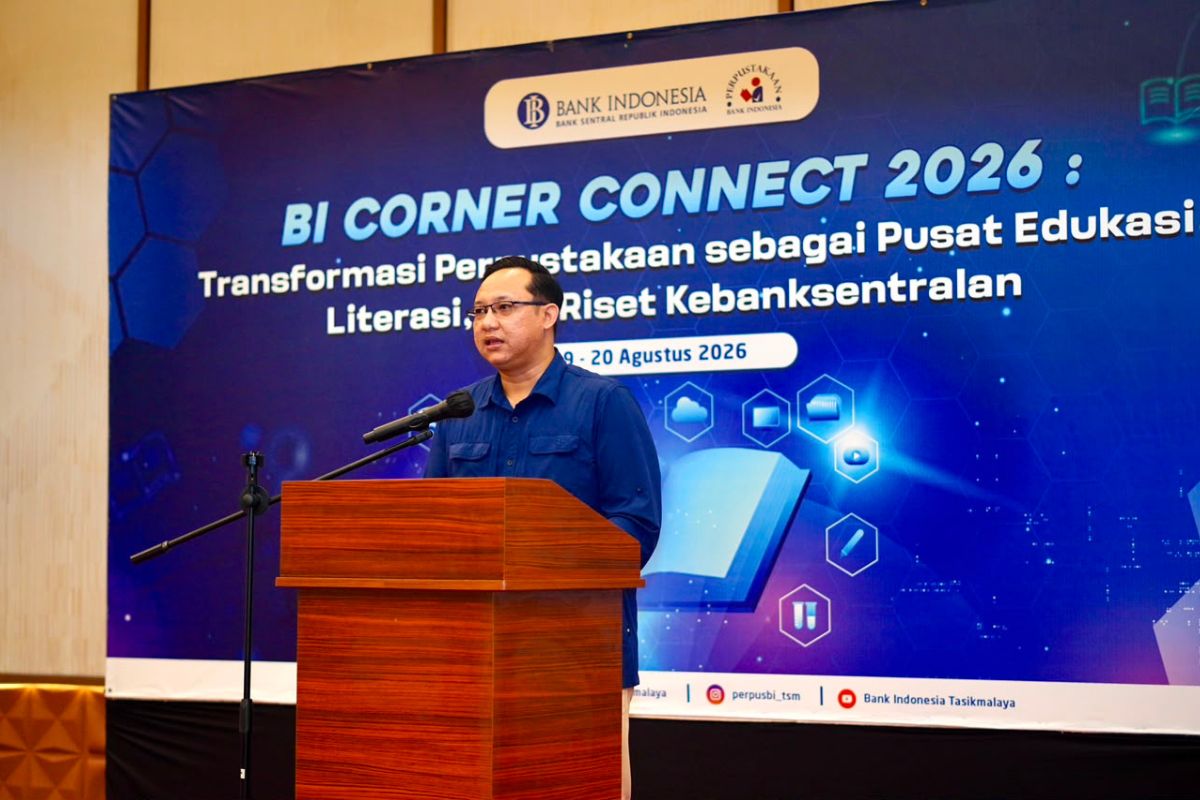 Deputi Kepala Perwakilan Bank Indonesia Tasikmalaya Azhar Livaldy Setyawigoena saat menyampaikan sambutan pada kegiatan BI Corner Connect 2026, Kamis (20/8/2026). Shotlist.id/Foto: Dok. BI Tasikmalaya